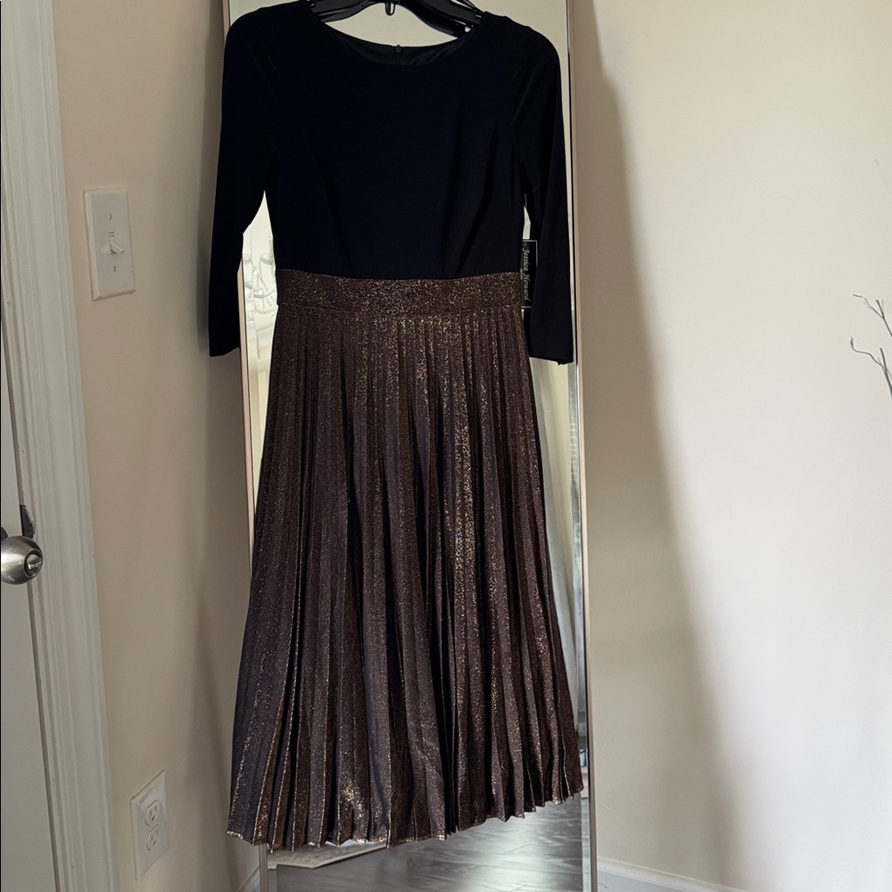 Jessica Howard Black Dress with Bronze Accents
